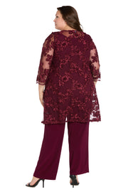 Delicate Floral Blossom Embroidered  Pantsuit - Plus