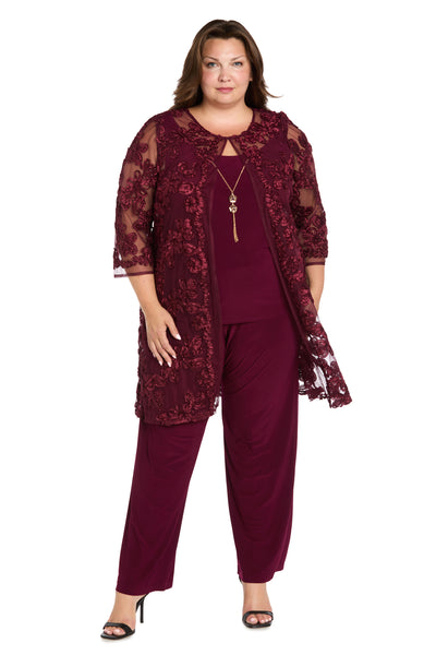 Delicate Floral Blossom Embroidered  Pantsuit - Plus