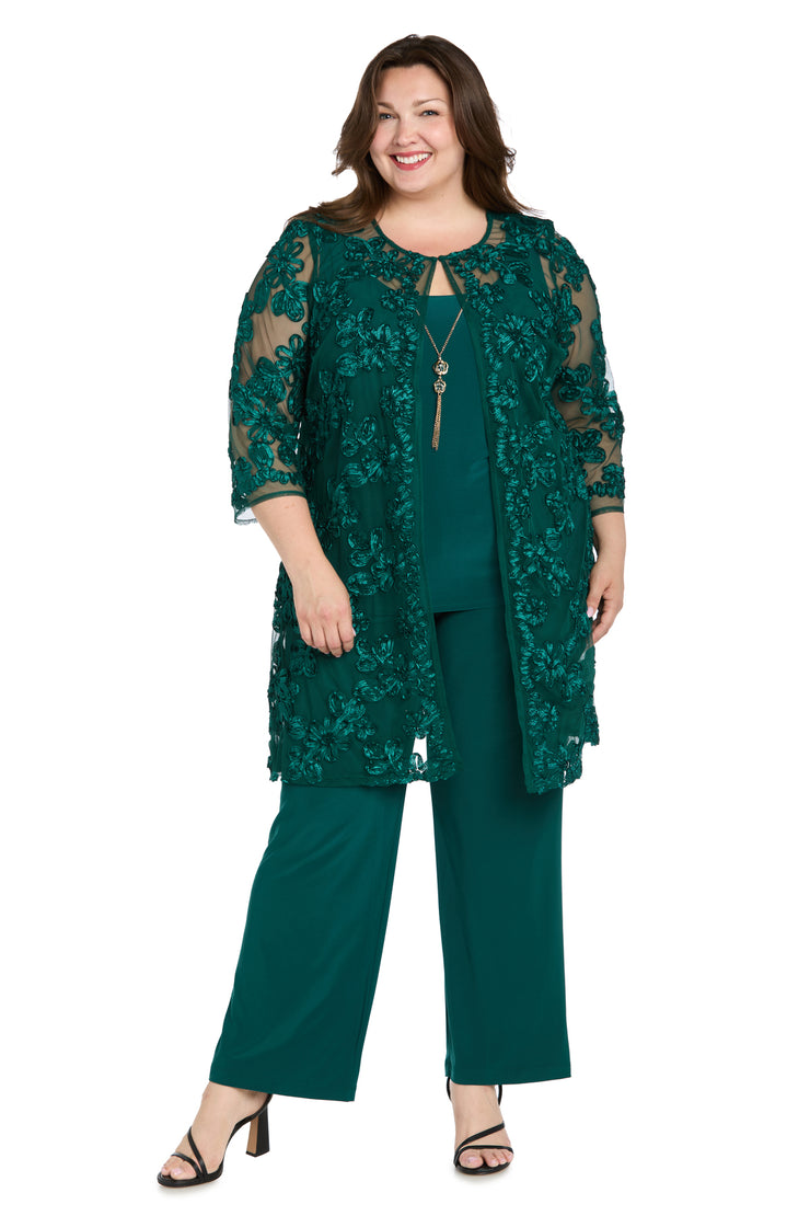 Delicate Floral Blossom Embroidered  Pantsuit - Plus