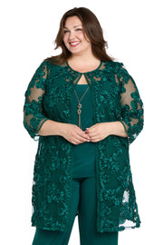 Delicate Floral Blossom Embroidered  Pantsuit - Plus