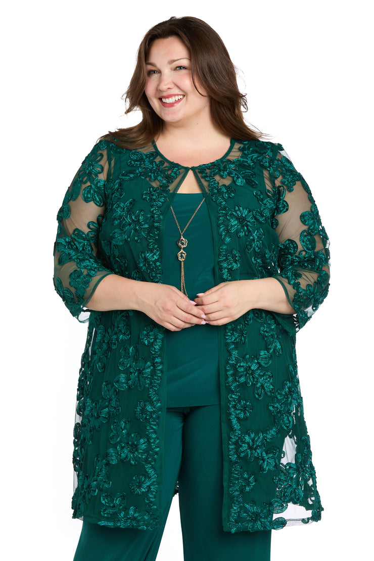 Delicate Floral Blossom Embroidered  Pantsuit - Plus