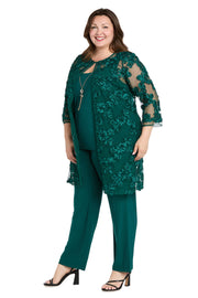 Delicate Floral Blossom Embroidered  Pantsuit - Plus