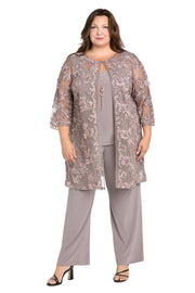 Delicate Floral Blossom Embroidered  Pantsuit - Plus