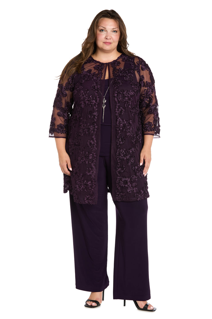Delicate Floral Blossom Embroidered  Pantsuit - Plus