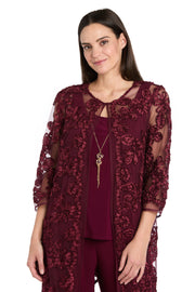 Delicate Floral Blossom Embroidered  Pantsuit