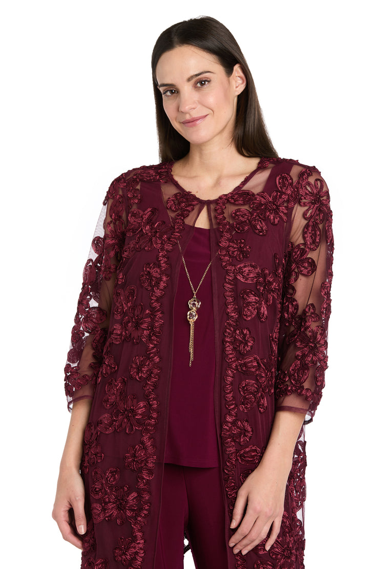 Delicate Floral Blossom Embroidered  Pantsuit