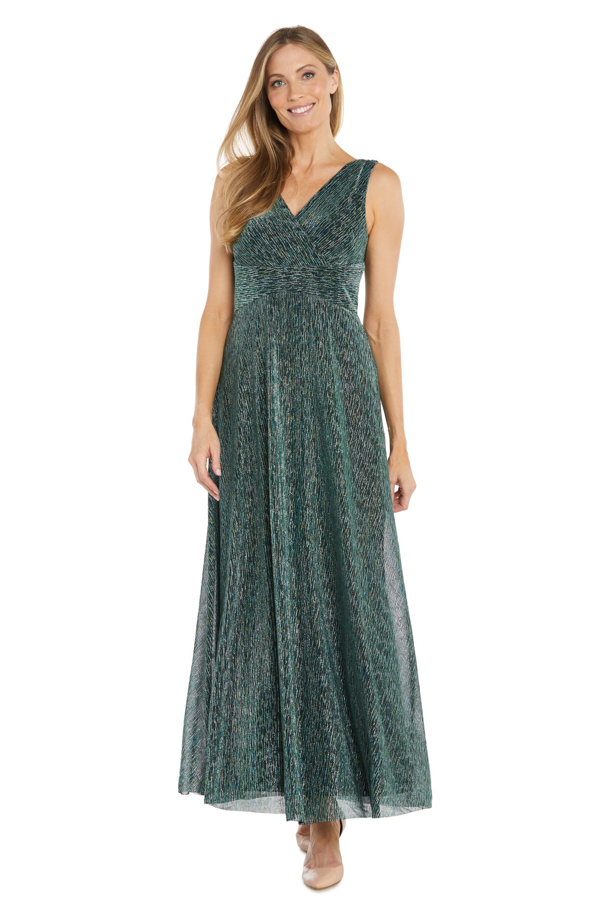 Green Metallic Gown Featuring a Flattering Waist Band – R&M