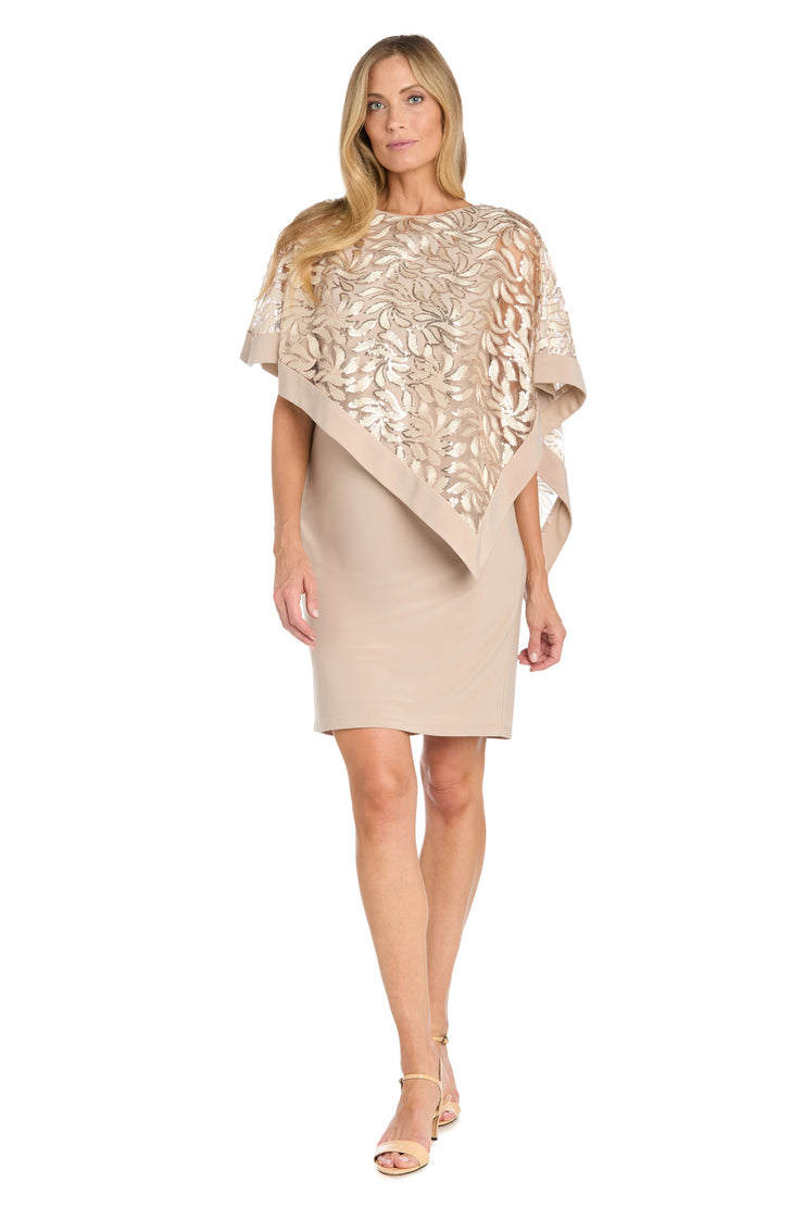 Asymmetrical Sequin Patterned Poncho Dress - Petite