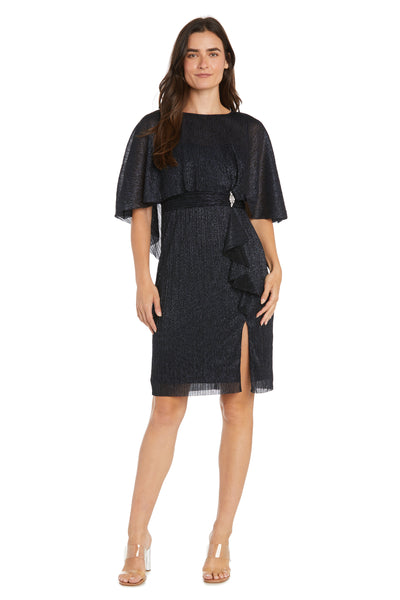 Cocktail Caplet Dress with Rhinestone and Ruffle Side Detail - Petite
