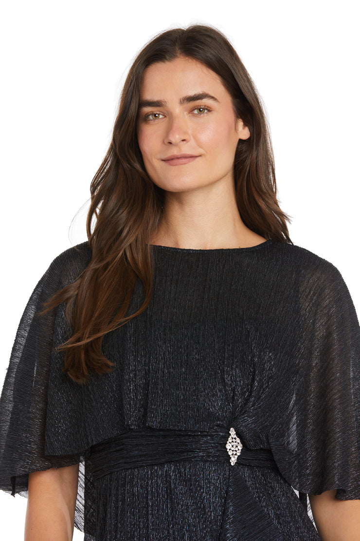 Cocktail Caplet Dress with Rhinestone and Ruffle Side Detail - Petite