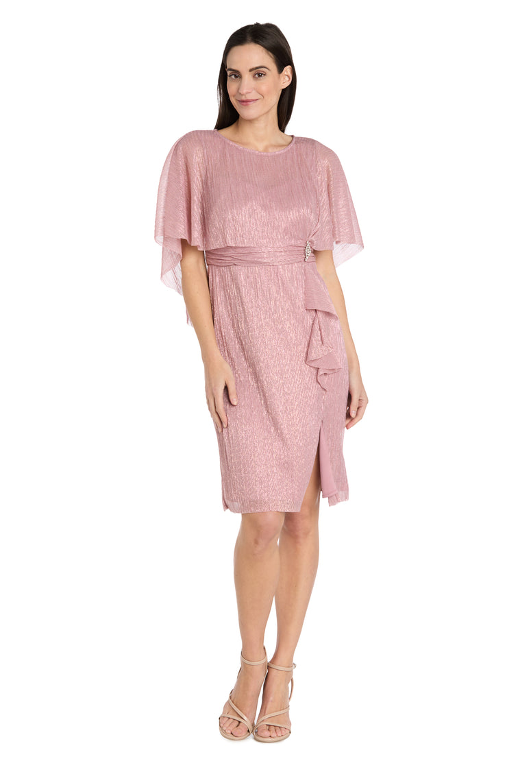 Cocktail Caplet Dress with Rhinestone and Ruffle Side Detail - Petite