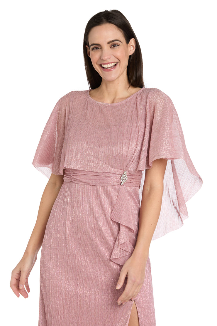 Cocktail Caplet Dress with Rhinestone and Ruffle Side Detail - Petite