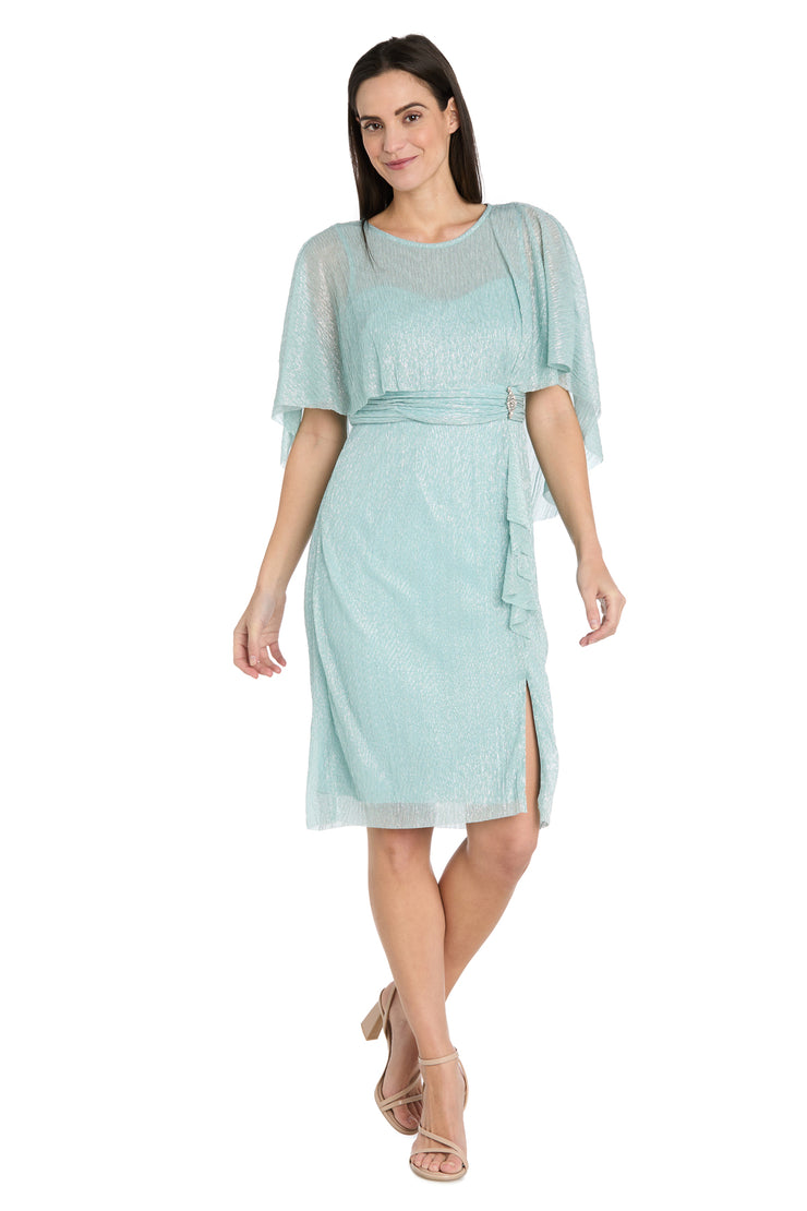 Cocktail Caplet Dress with Rhinestone and Ruffle Side Detail - Petite