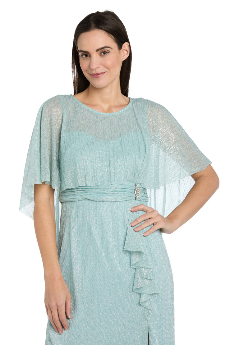 Cocktail Caplet Dress with Rhinestone and Ruffle Side Detail - Petite