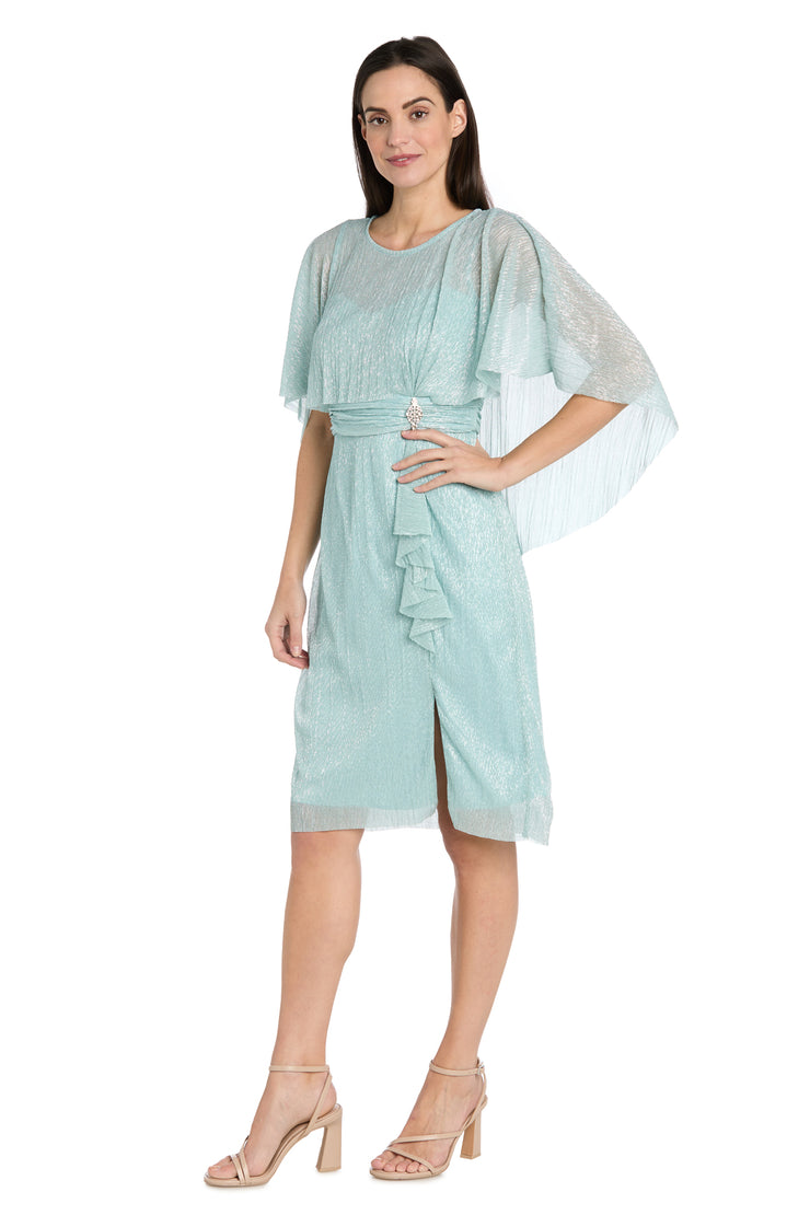 Cocktail Caplet Dress with Rhinestone and Ruffle Side Detail - Petite