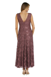 Sequined Lace Gown with Sheer Inserts  - Petite