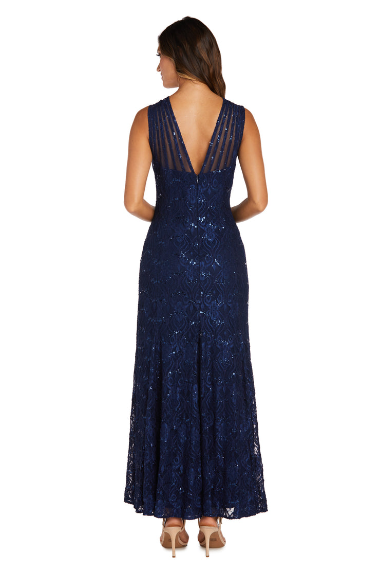 Sequined Lace Gown with Sheer Inserts  - Petite