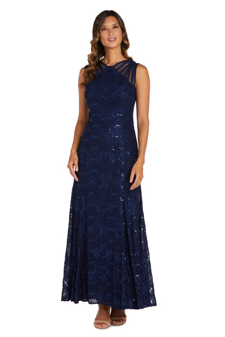 Sequined Lace Gown with Sheer Inserts  - Petite