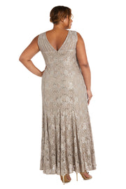 Sequined Lace Gown with Sheer Inserts - Plus