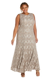 Sequined Lace Gown with Sheer Inserts - Plus