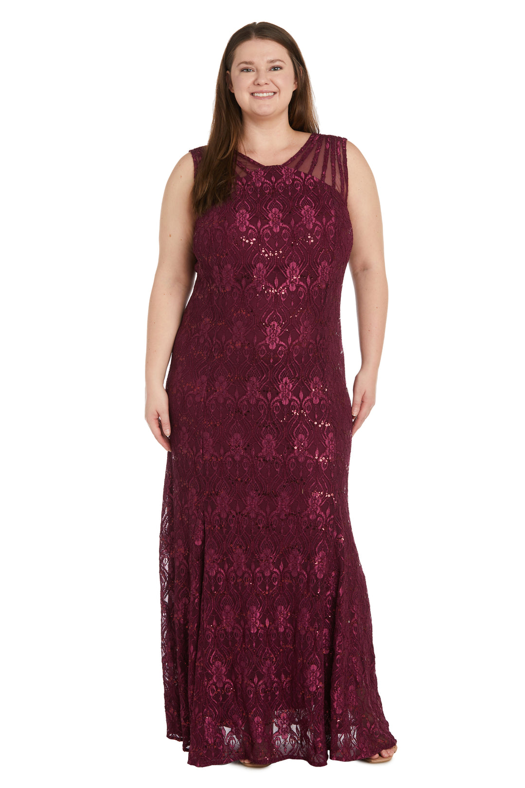 Sequined Lace Gown with Sheer Inserts - Plus – R&M Richards