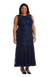 Sequined Lace Gown with Sheer Inserts - Plus