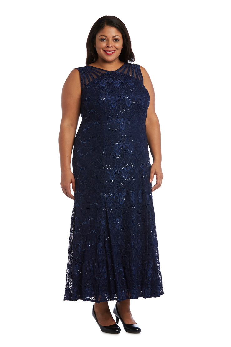 Sequined Lace Gown with Sheer Inserts - Plus