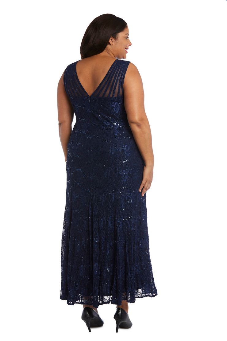 Sequined Lace Gown with Sheer Inserts - Plus