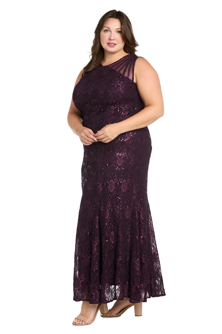 Sequined Lace Gown with Sheer Inserts - Plus