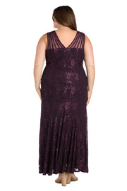 Sequined Lace Gown with Sheer Inserts - Plus