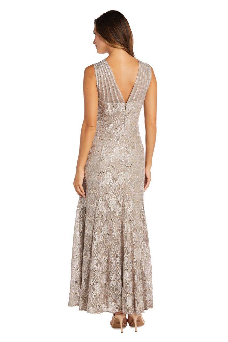 Sequined Lace Gown with Sheer Inserts  - Petite