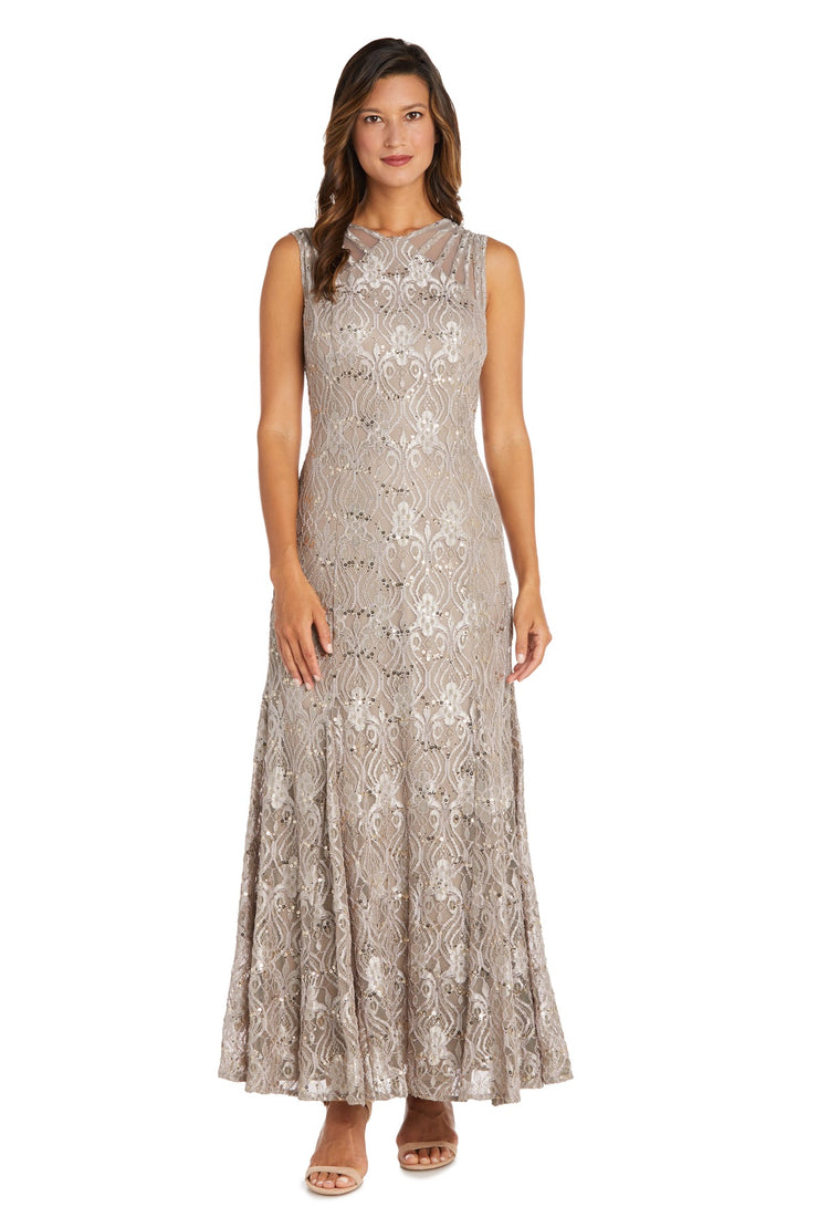 Sequined Lace Gown with Sheer Inserts  - Petite