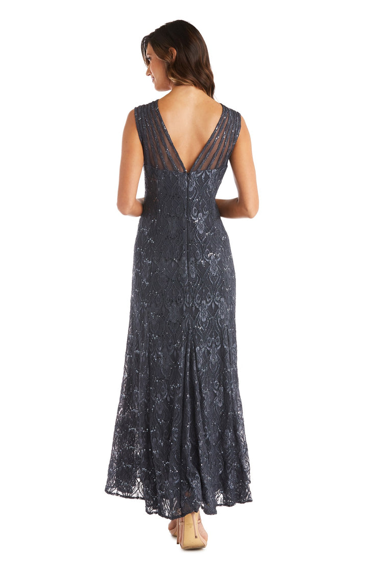 Sequined Lace Gown with Sheer Inserts