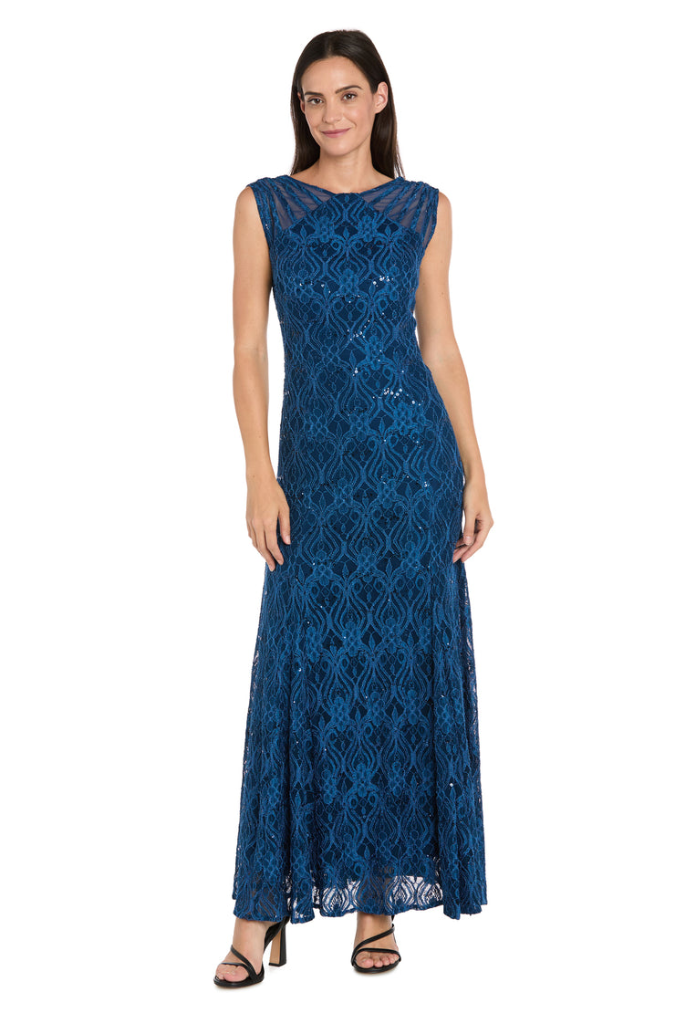 Sequined Lace Gown with Sheer Inserts