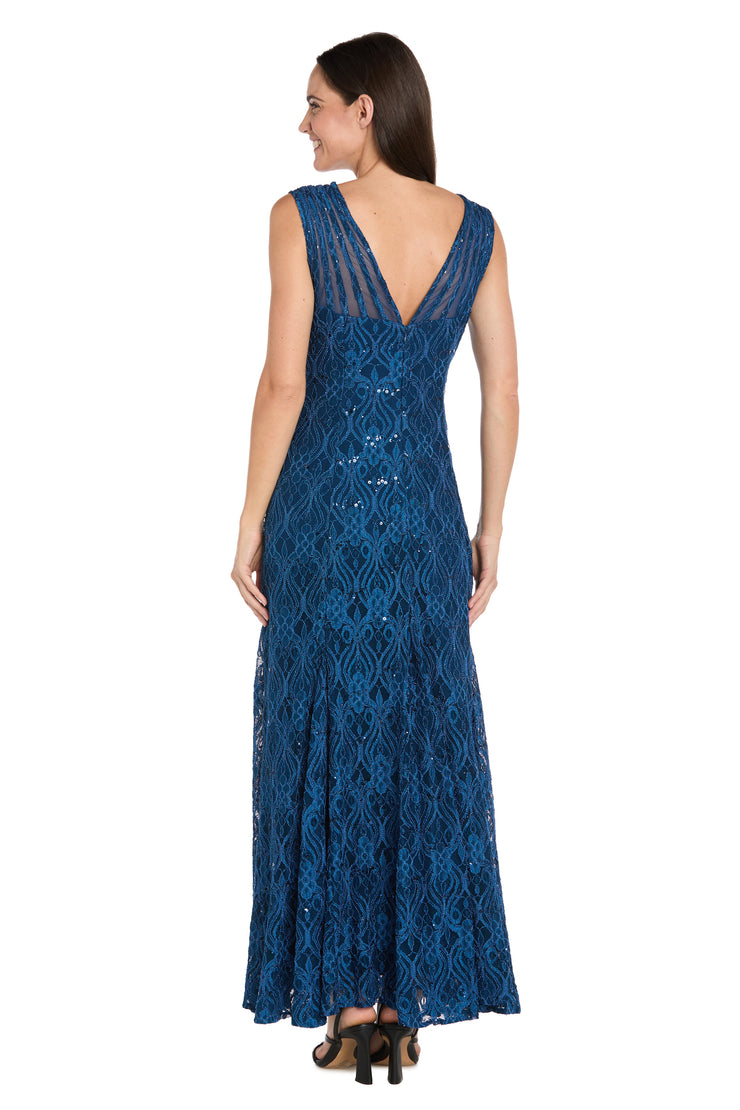 Sequined Lace Gown with Sheer Inserts
