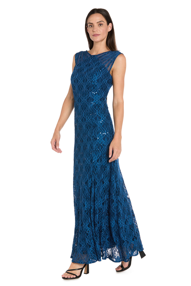 Sequined Lace Gown with Sheer Inserts