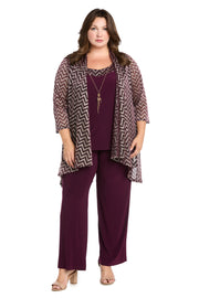 Three Piece Pantsuit with Metallic Striped Duster - Plus