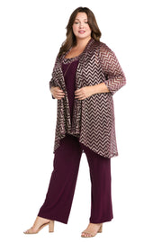 Three Piece Pantsuit with Metallic Striped Duster - Plus