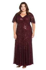 Floral Sequined Gown with Beautiful Underlay Flutter Sleeves - Plus