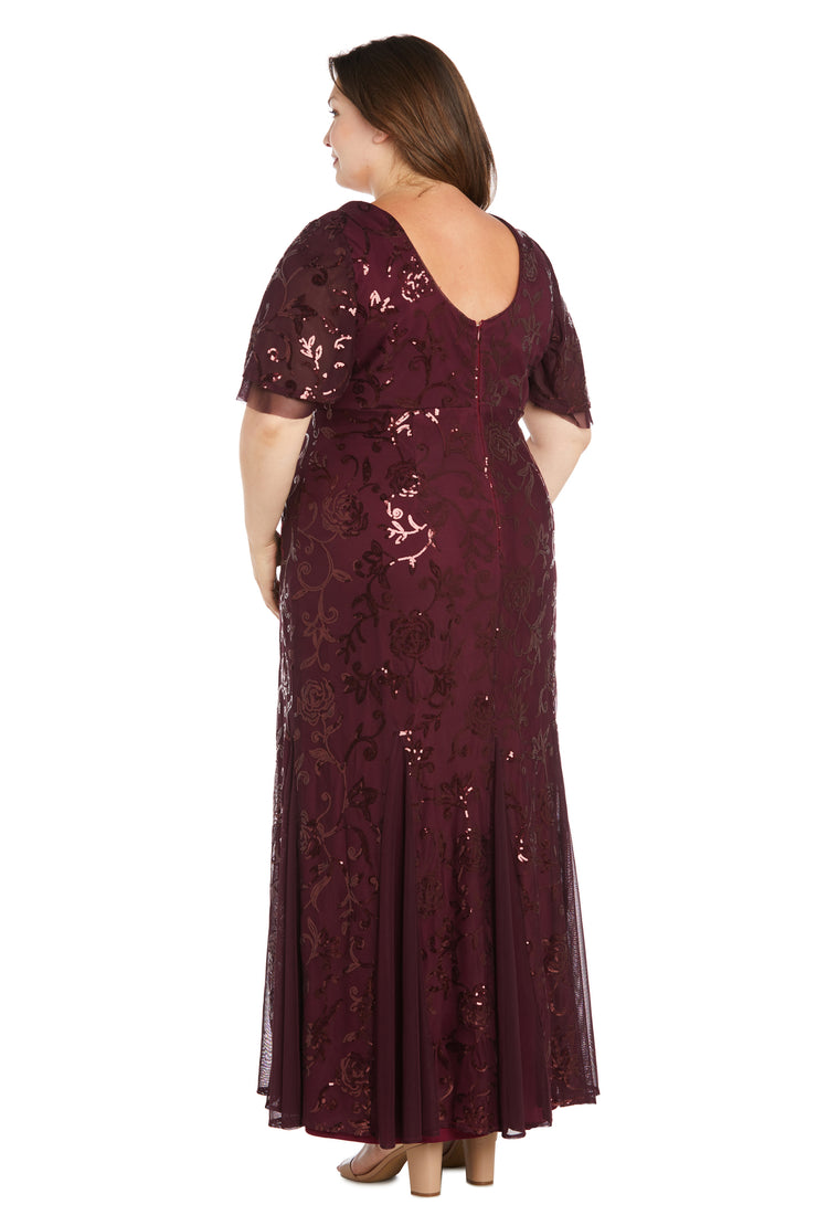 Floral Sequined Gown with Beautiful Underlay Flutter Sleeves - Plus