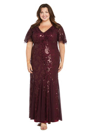 Floral Sequined Gown with Beautiful Underlay Flutter Sleeves - Plus