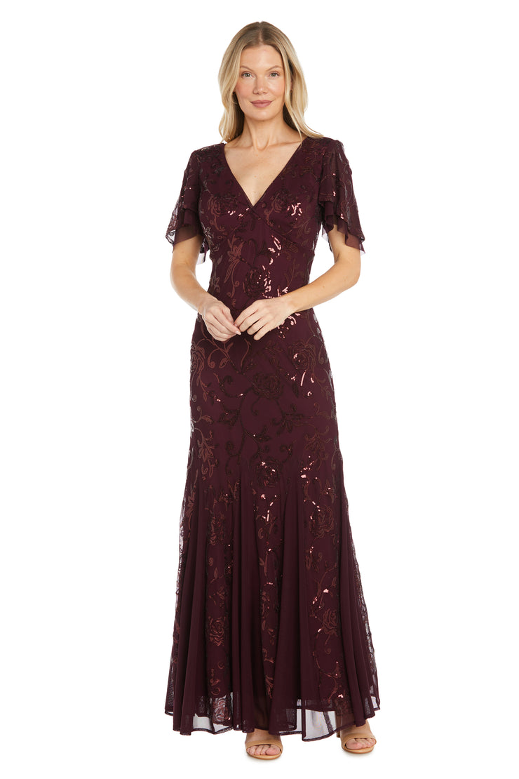 Floral Sequined Gown with Beautiful Underlay Flutter Sleeves