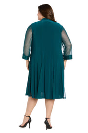 Shift Dress with Embellished Neckline and Sheer Jacket - Plus