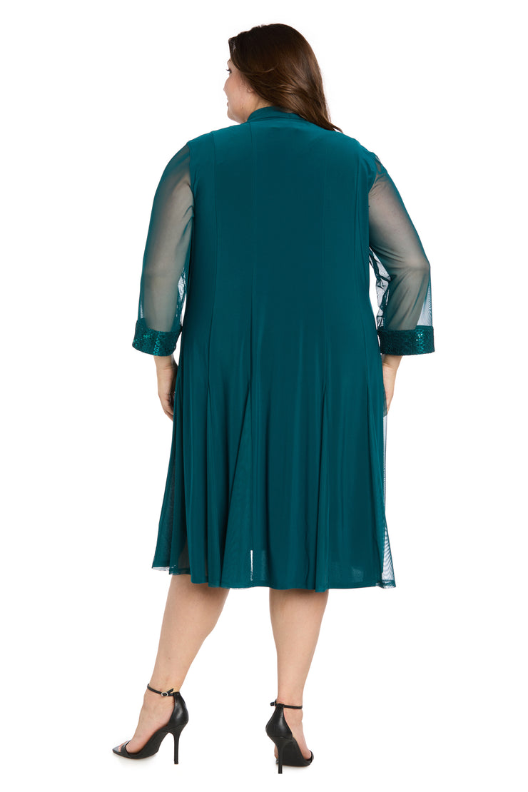 Shift Dress with Embellished Neckline and Sheer Jacket - Plus