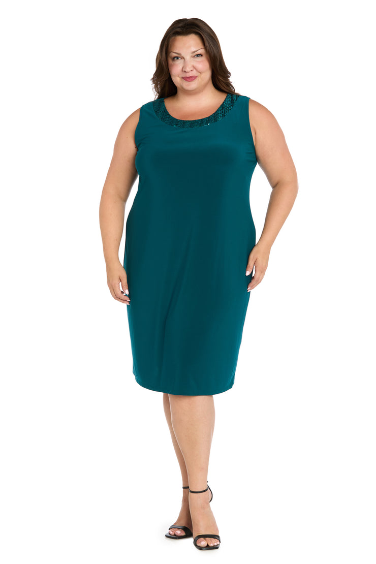 Shift Dress with Embellished Neckline and Sheer Jacket - Plus