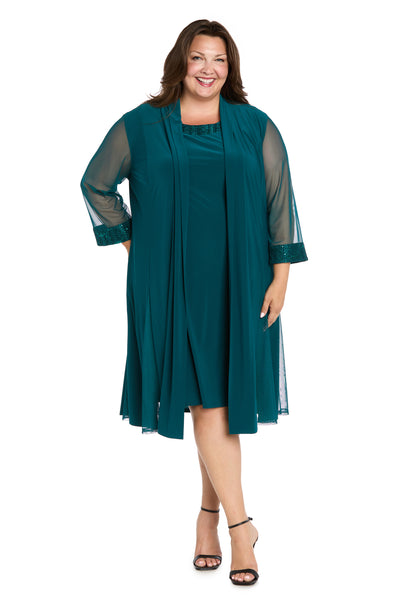 Shift Dress with Embellished Neckline and Sheer Jacket - Plus