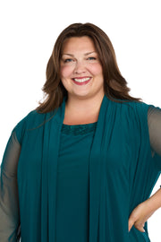 Shift Dress with Embellished Neckline and Sheer Jacket - Plus