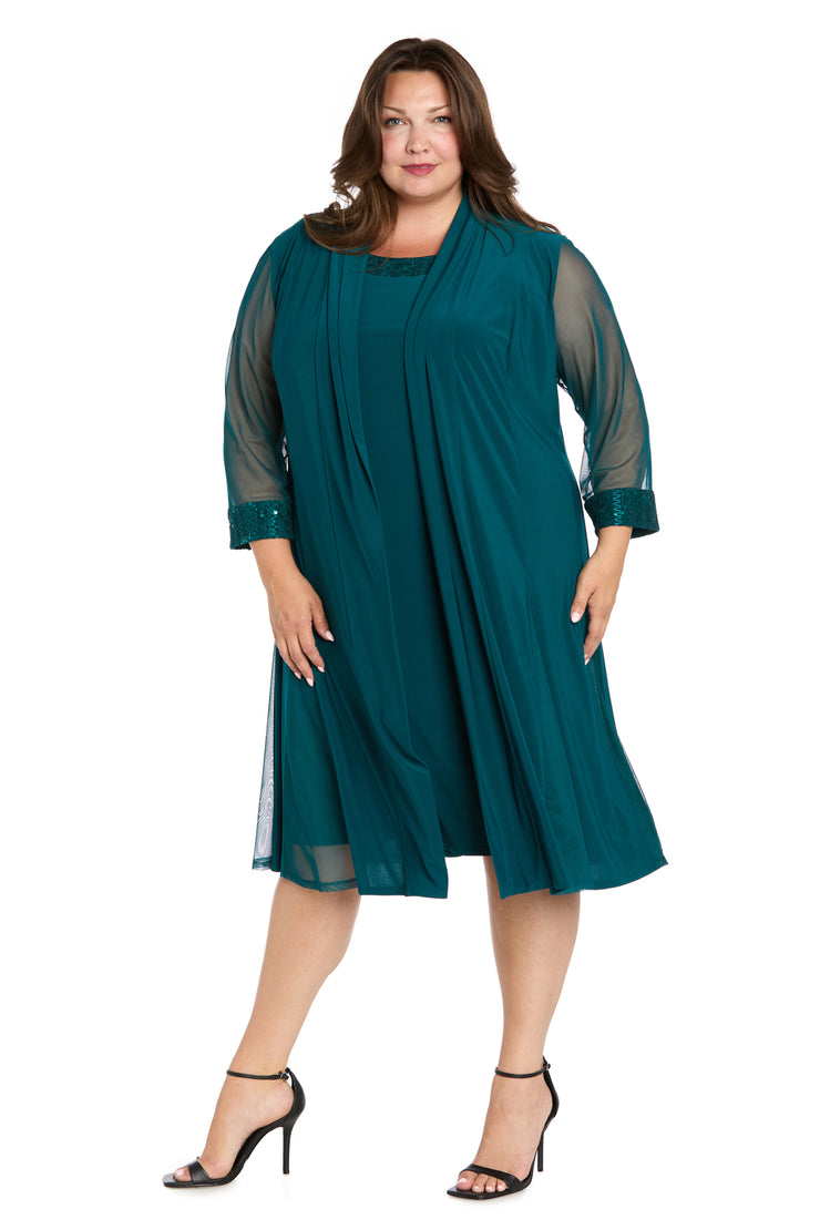 Shift Dress with Embellished Neckline and Sheer Jacket - Plus