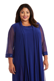 Shift Dress with Embellished Neckline and Sheer Jacket - Plus