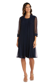 Shift Dress with Embellished Neckline and Sheer Jacket